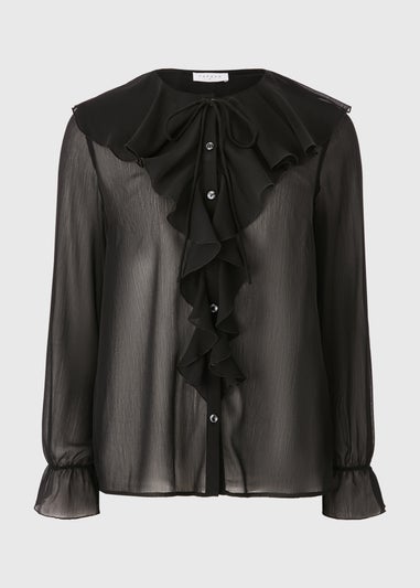 Black Ruffle Romantic Blouse