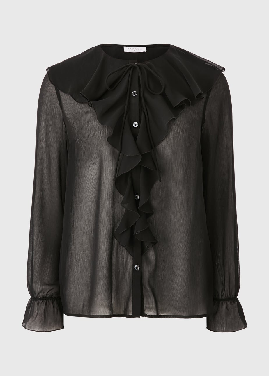 Black Ruffle Romantic Blouse