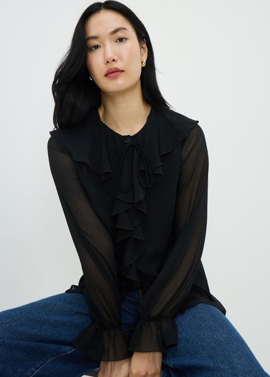 Black Ruffle Romantic Blouse