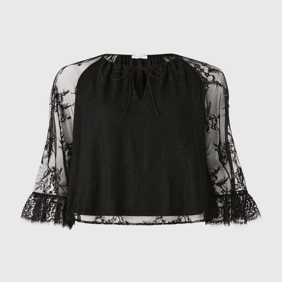 Black Floral Lace Frill Blouse