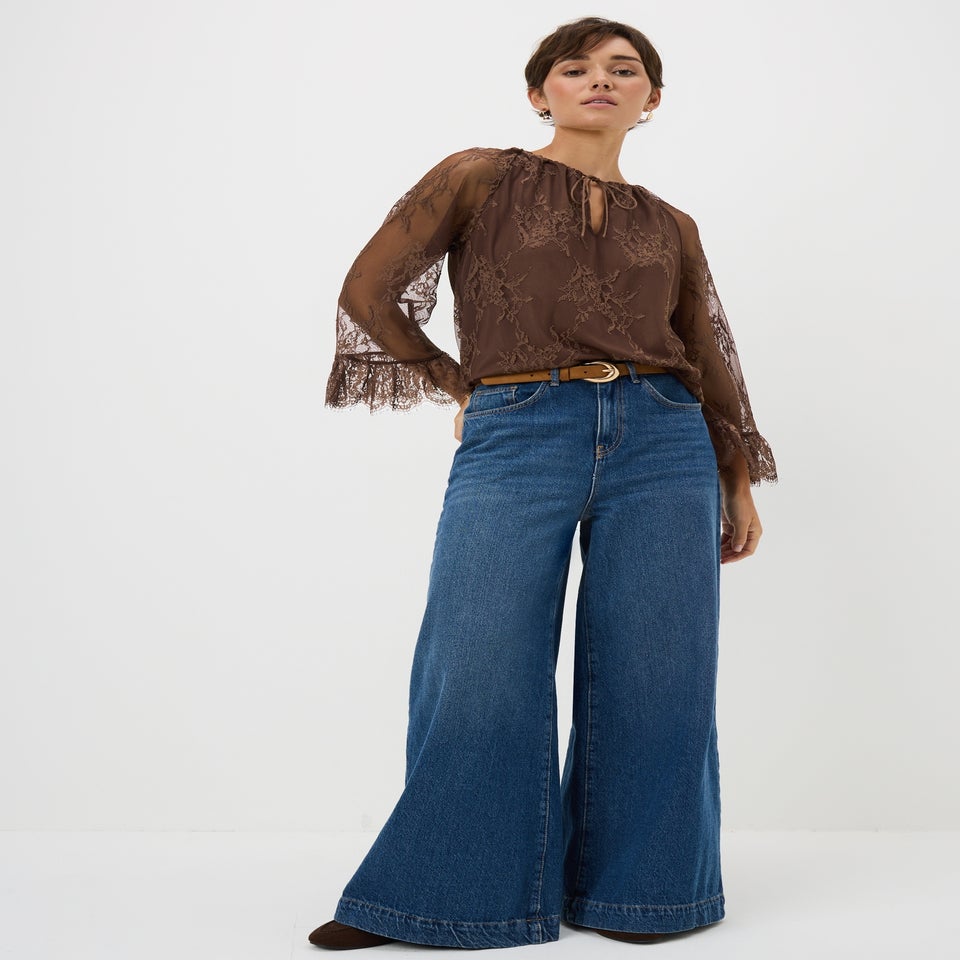 Brown Lace Frill Blouse