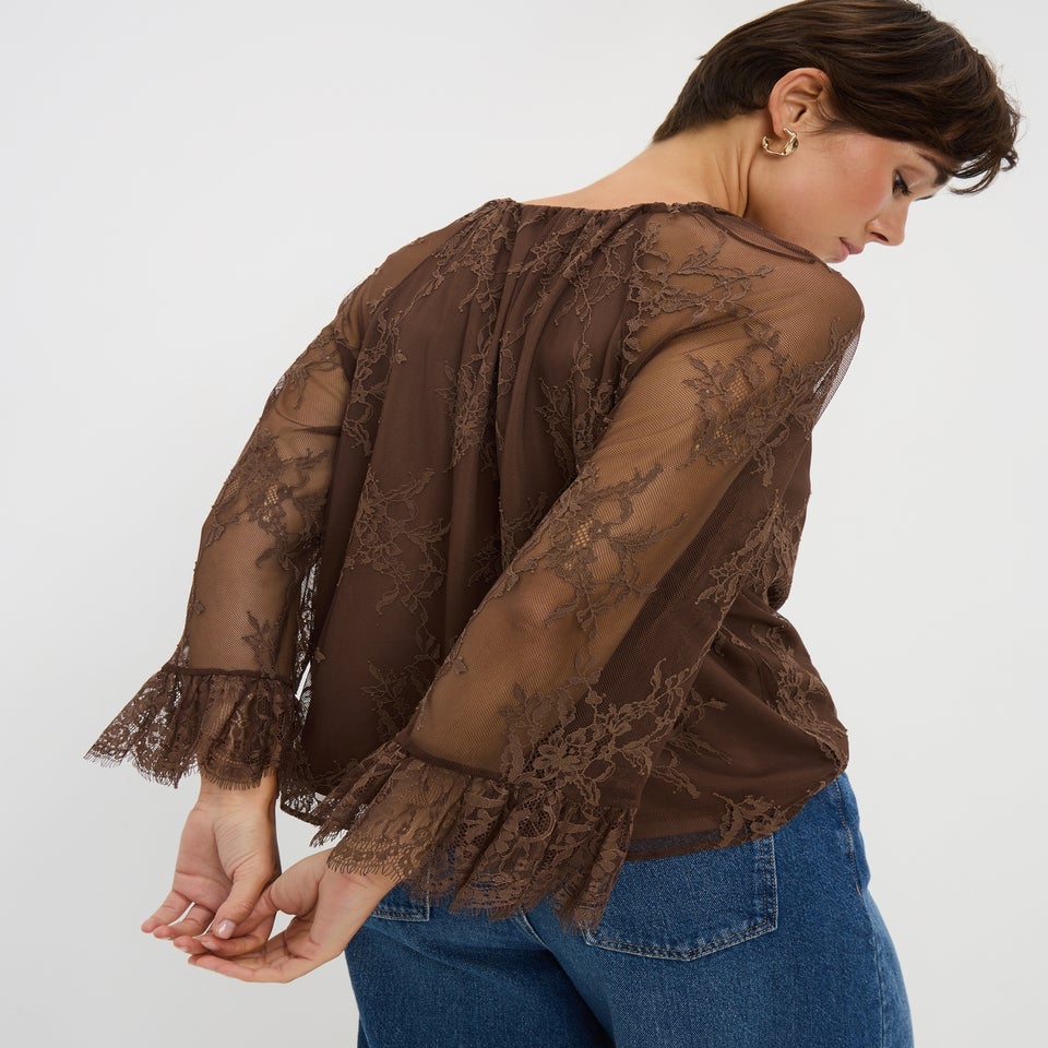 Brown Lace Frill Blouse