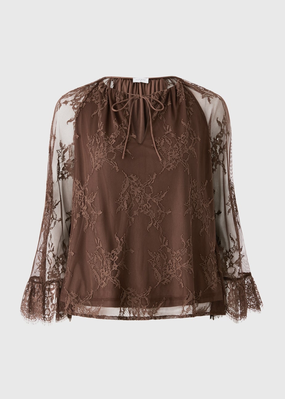 Brown Lace Frill Blouse