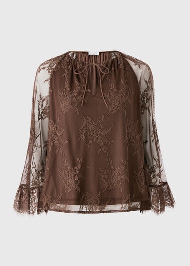 Brown Lace Frill Blouse