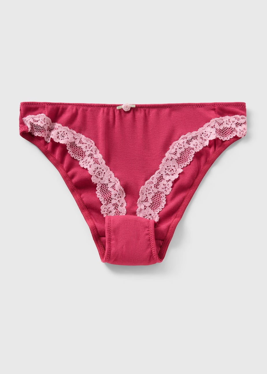 Burgundy Lace Trim High Leg Knickers