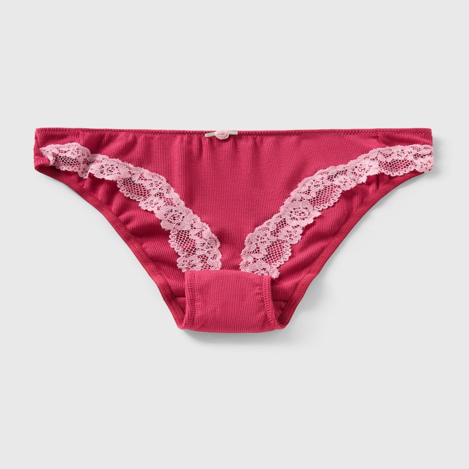 Burgundy Lace Trim High Leg Knickers