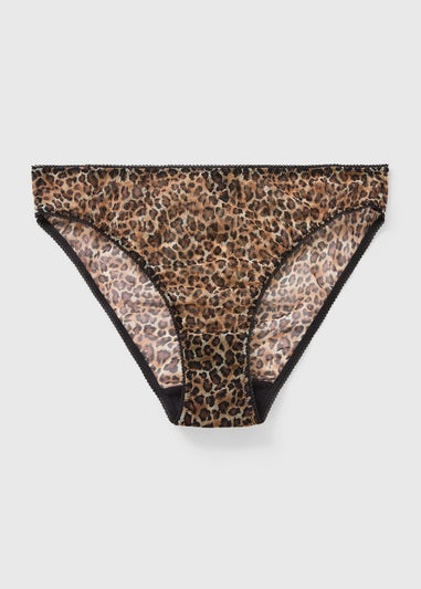 Brown Animal Print Mesh High Leg Knickers