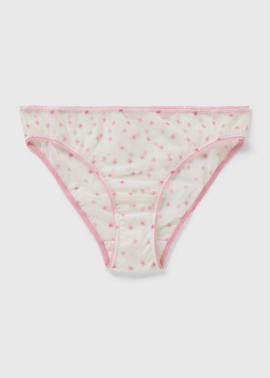 Cream Floral Print Mesh Knickers