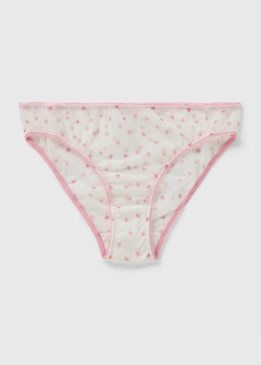 Cream Floral Print Mesh Knickers
