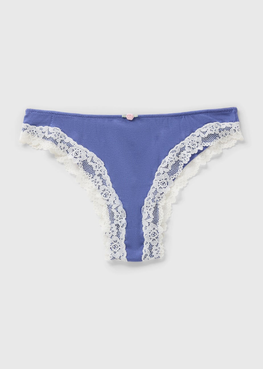 Blue Lace Trim Brazilian Knickers