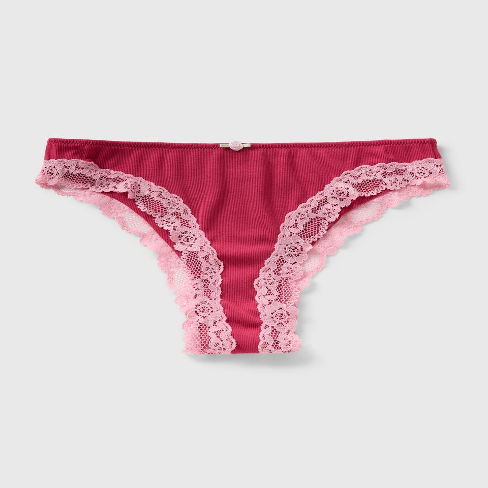 Burgundy Lace Trim Brazilian Knickers