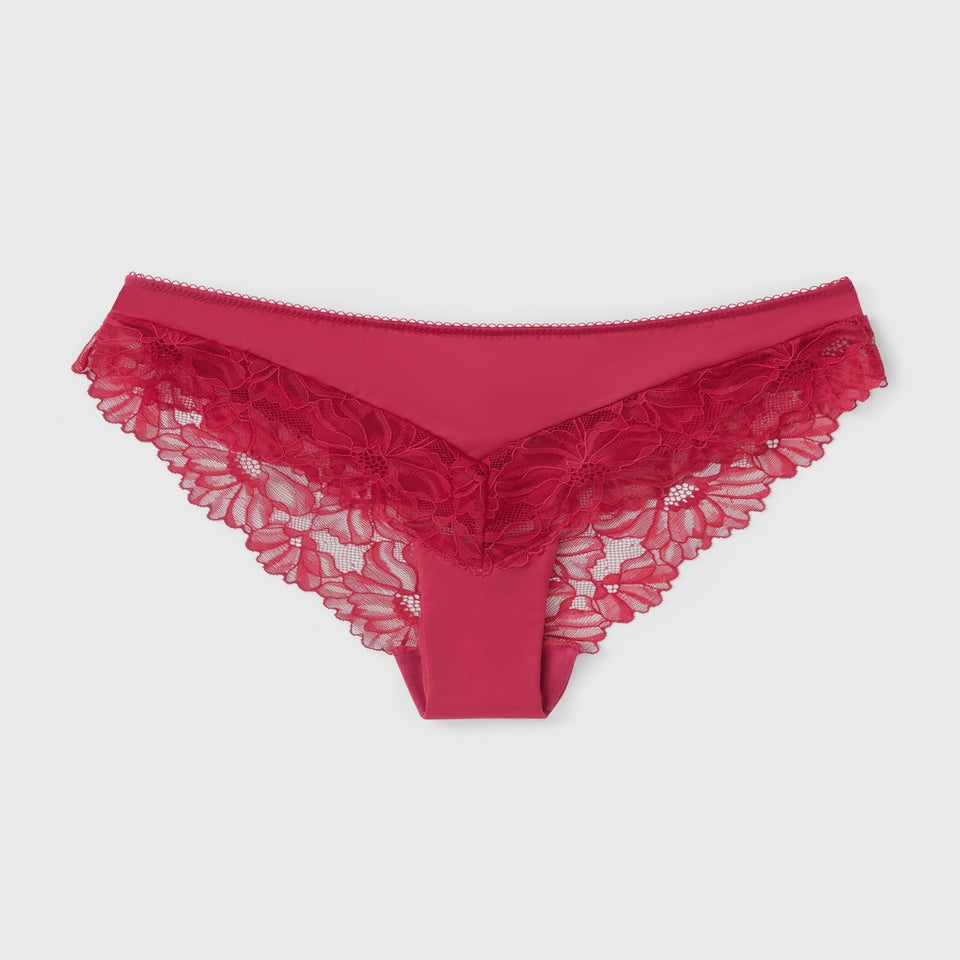 Burgundy Lace Back Brazilian Knickers