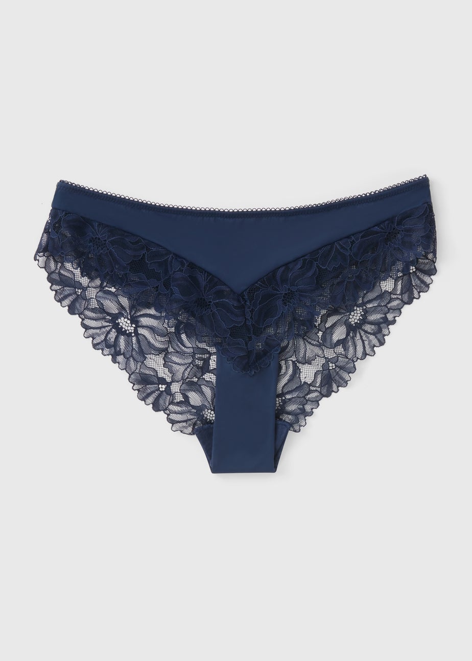 Navy Lace Back Brazilian Knickers