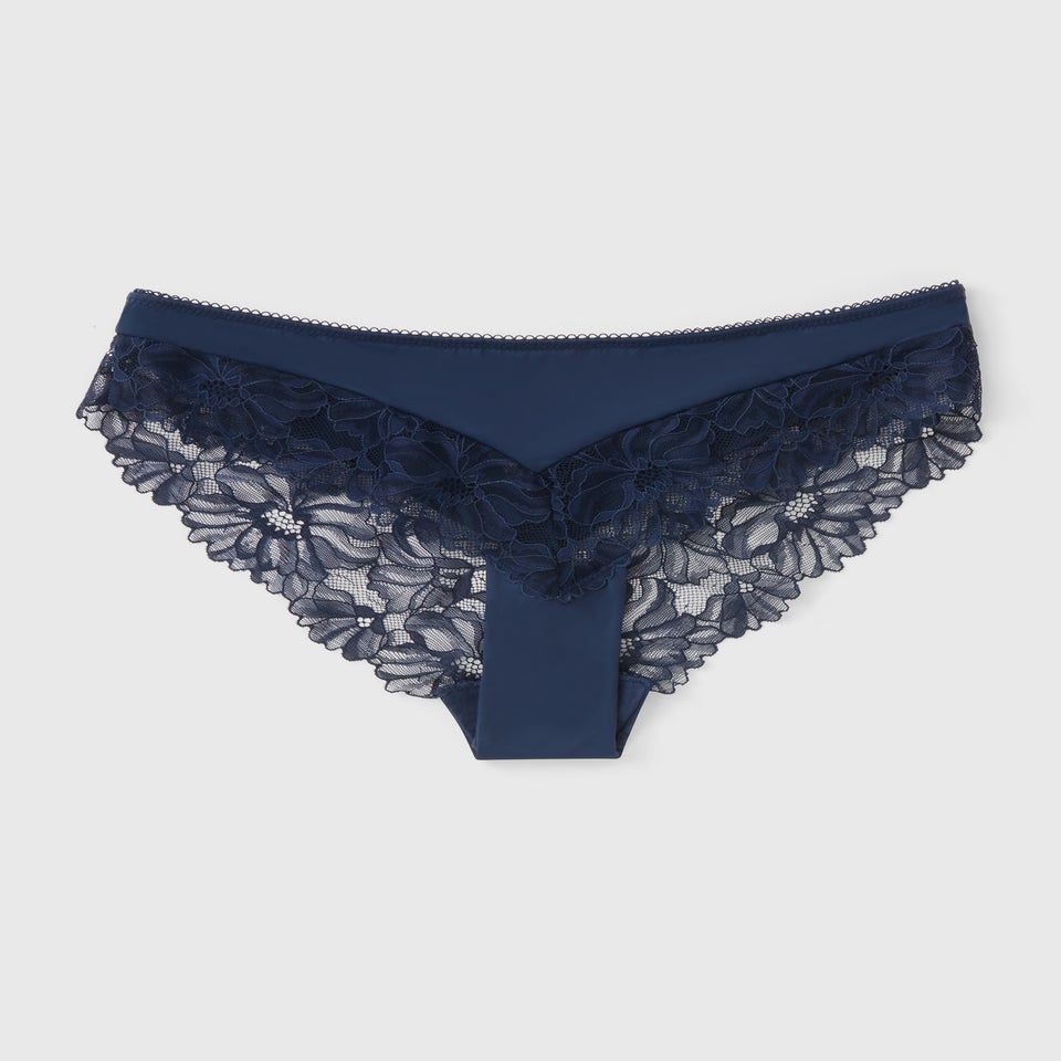 Navy Lace Back Brazilian Knickers
