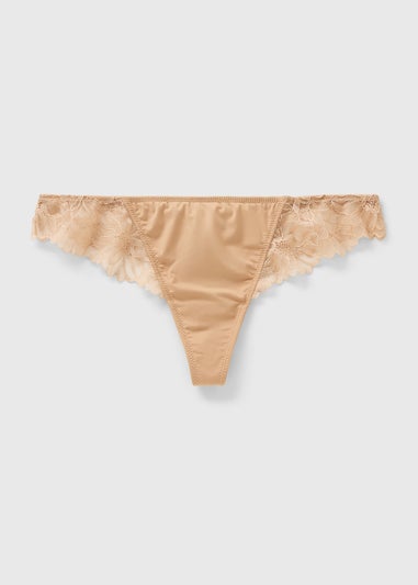Nude Lace Trim Thong Knickers