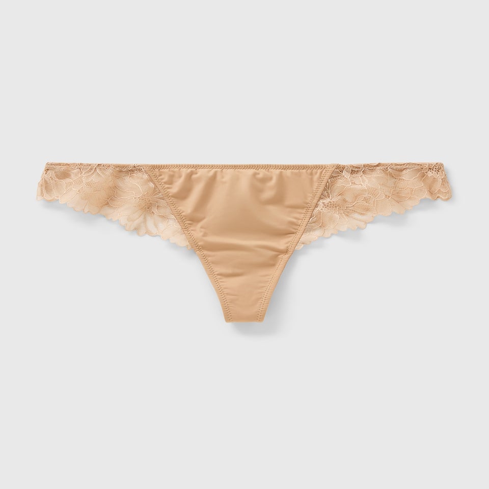 Nude Lace Trim Thong Knickers