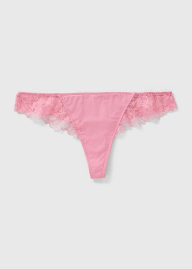 Pink Lace Trim Thong Knickers