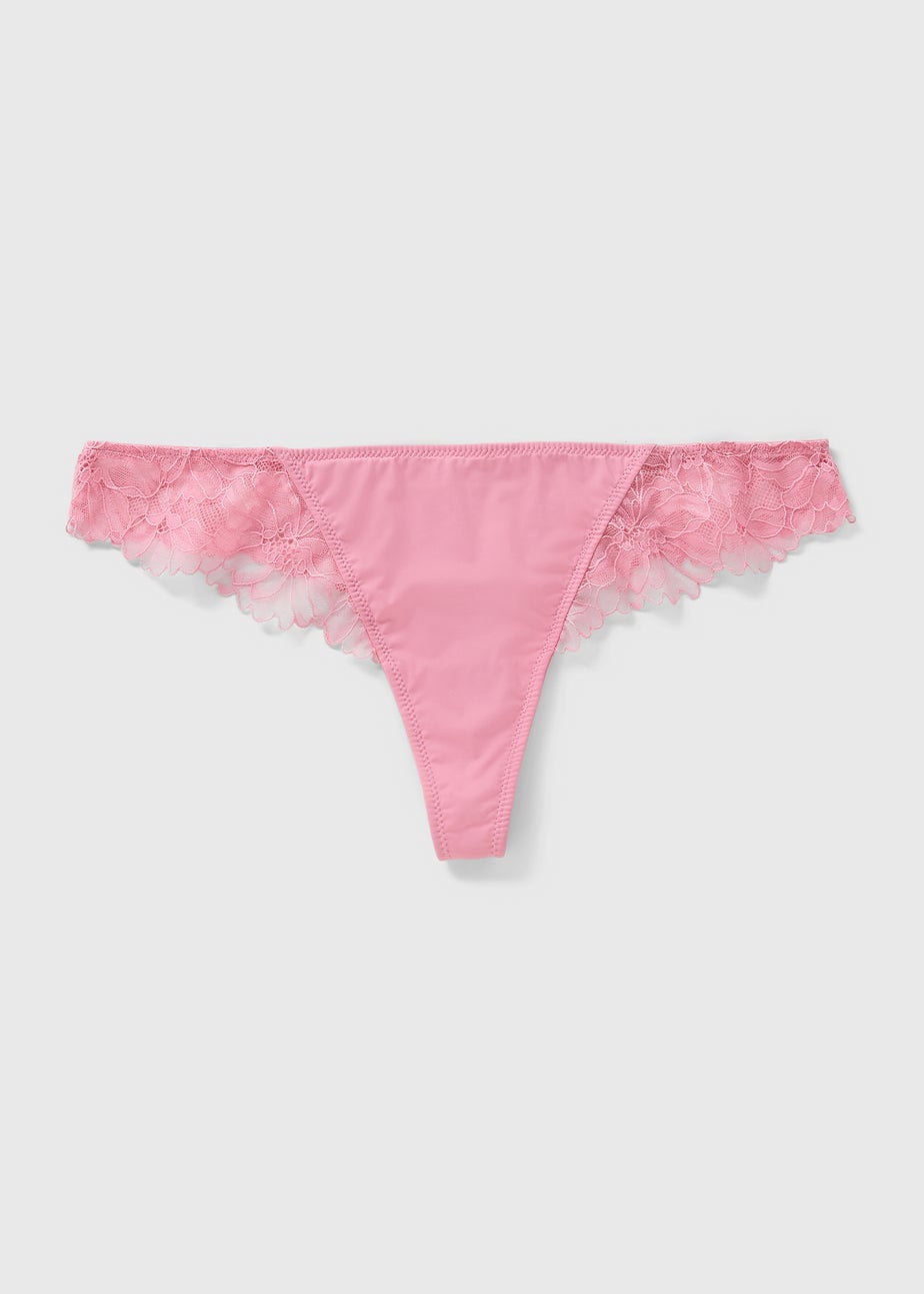 Pink Lace Trim Thong Knickers