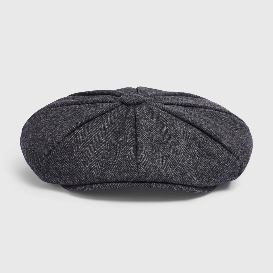 Grey Herringbone Baker Boy Hat