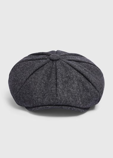 Grey Herringbone Baker Boy Hat