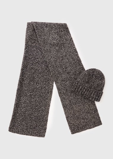 Black Textured Hat & Scarf Set