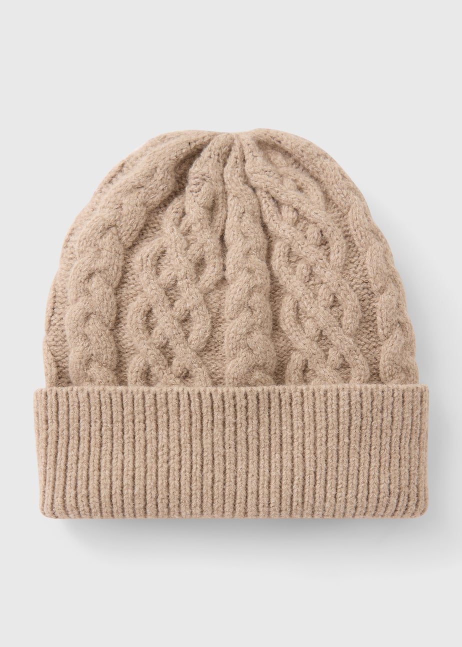 Ecru Cable Knit Beanie Hat