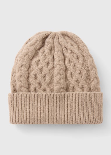 Ecru Cable Knit Beanie Hat