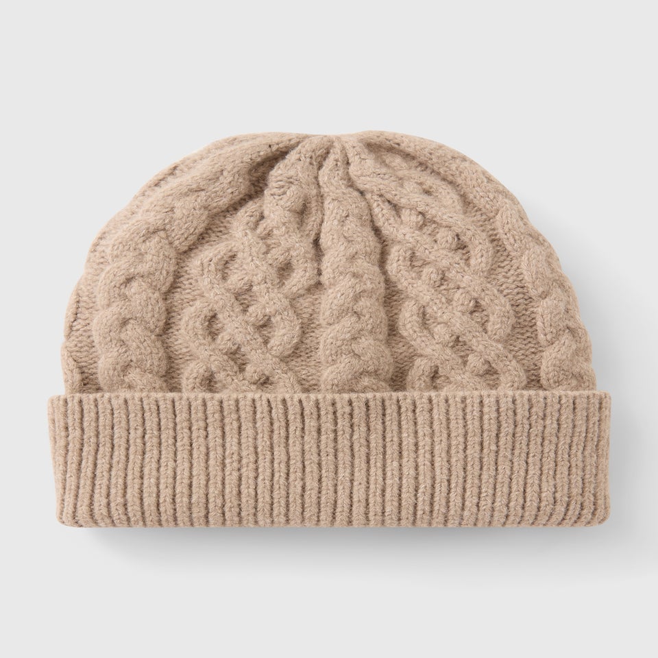 Ecru Cable Knit Beanie Hat