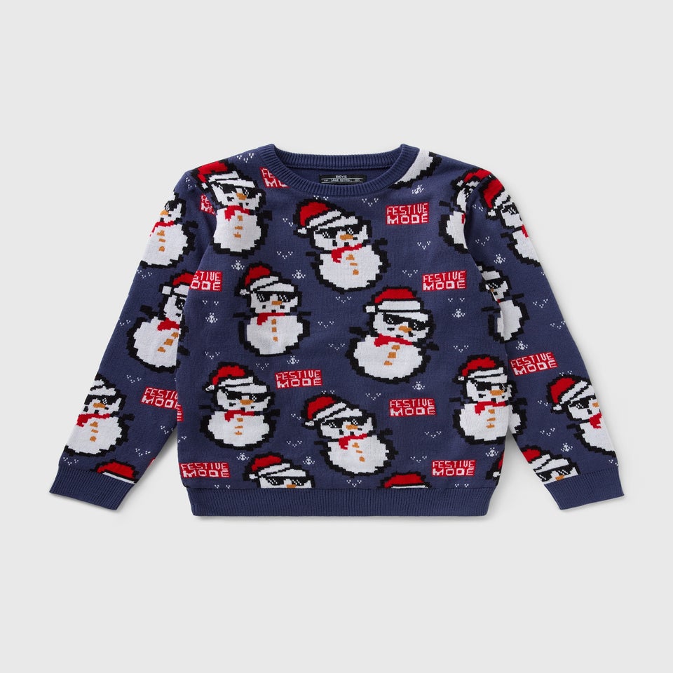 Boys Navy Snowman Christmas Jumper (7-13yrs)