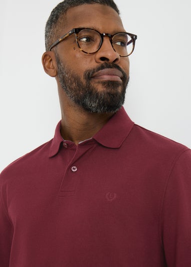 Red Long Sleeve Textured Polo Shirt