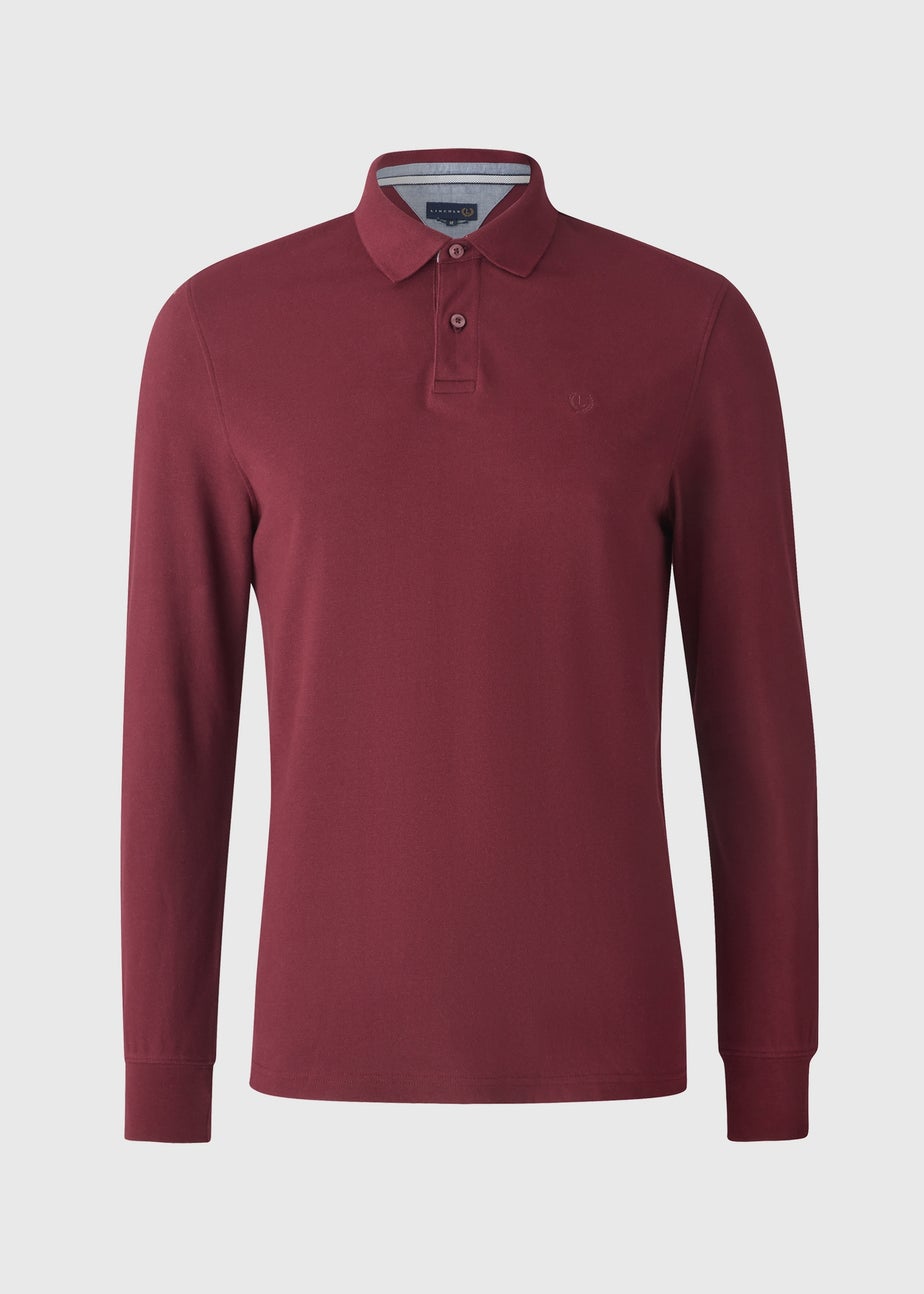Red Long Sleeve Textured Polo Shirt