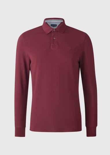 Red Long Sleeve Textured Polo Shirt