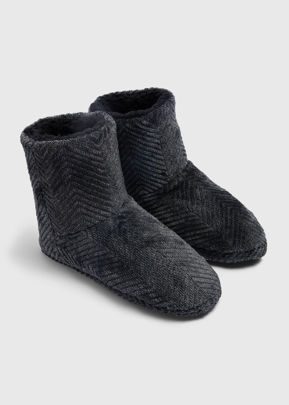 Grey Patterned Slipper Boots
