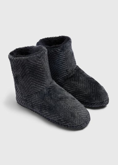 Grey Patterned Slipper Boots
