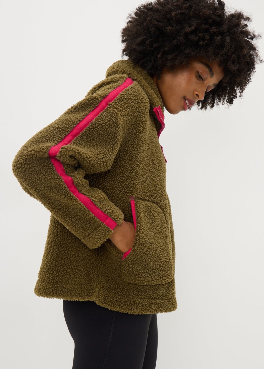 Souluxe Khaki Contrast Borg Jacket