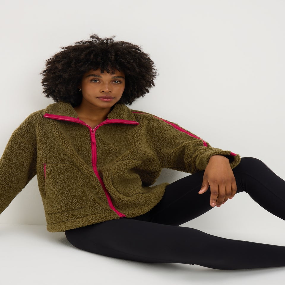 Souluxe Khaki Contrast Borg Jacket