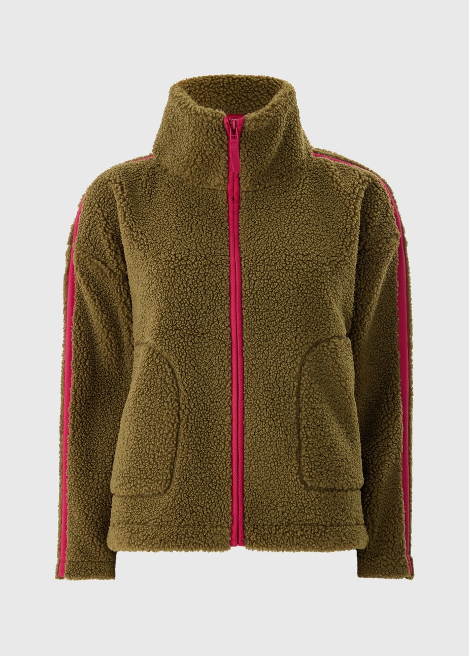 Souluxe Khaki Contrast Borg Jacket