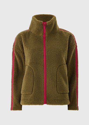 Souluxe Khaki Contrast Borg Jacket