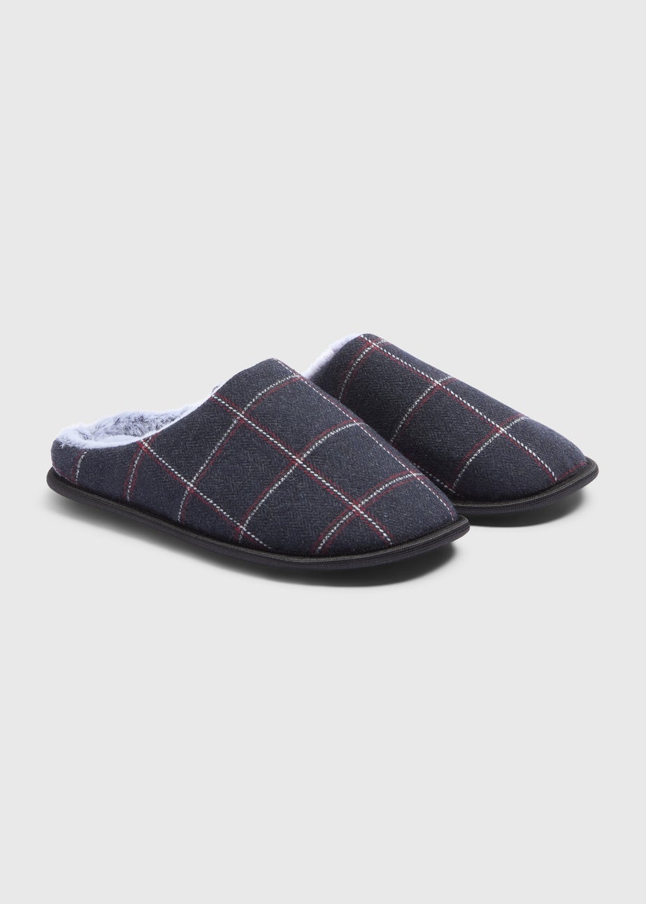 Grey Check Herringbone Slippers