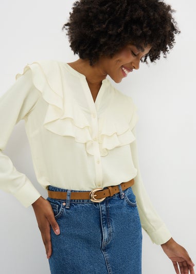 Cream Double Ruffle Blouse