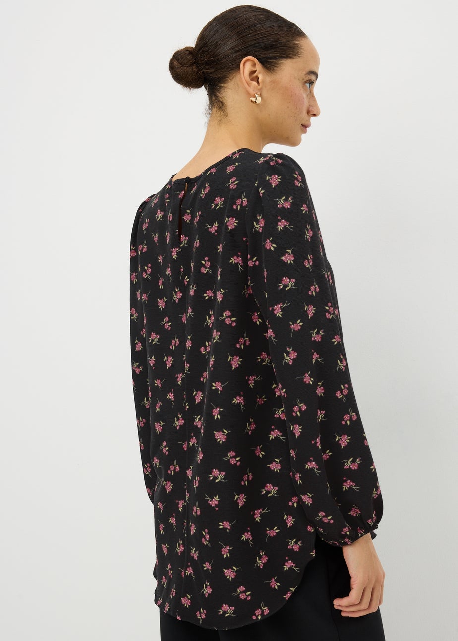 Papaya Petite Black Ditsy Floral Popover Blouse