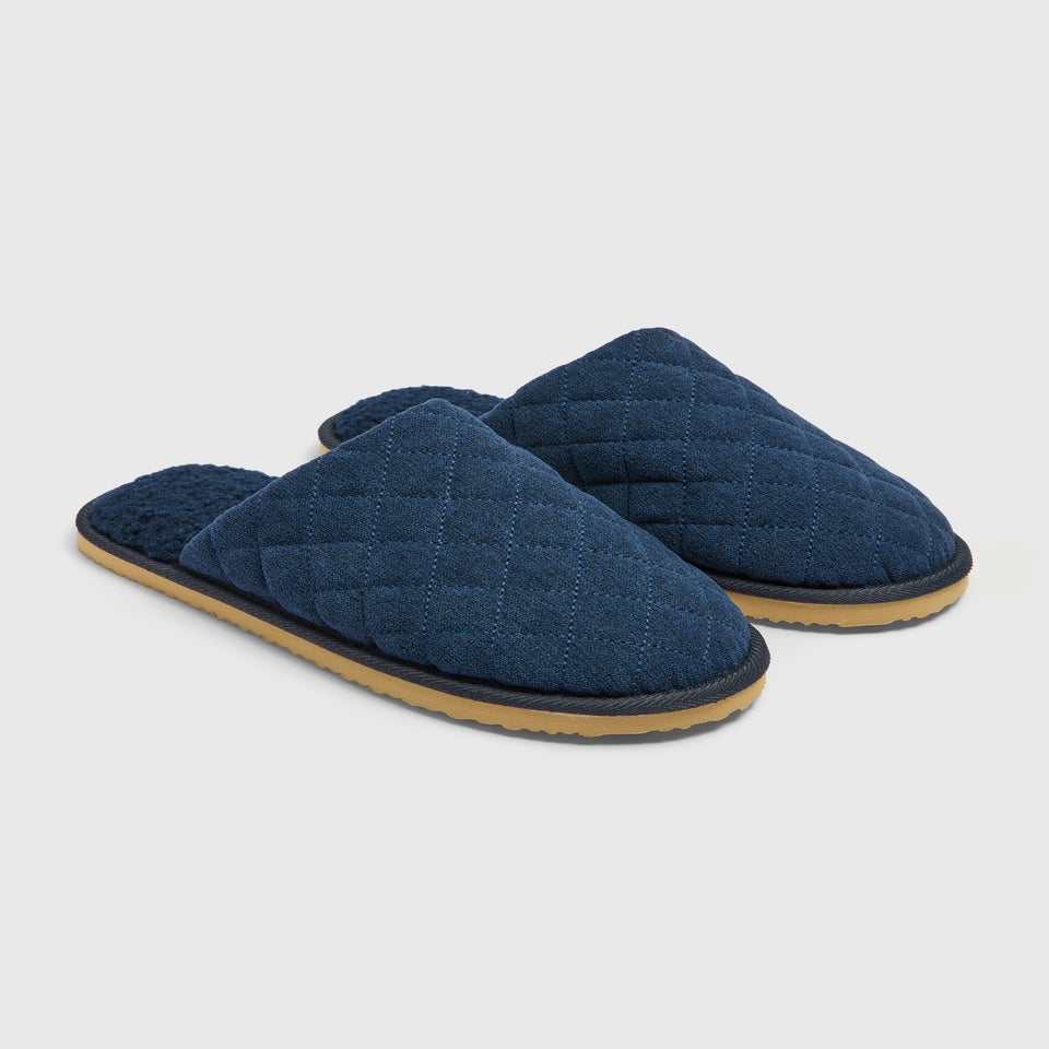 Navy Borg Quilted Slippers