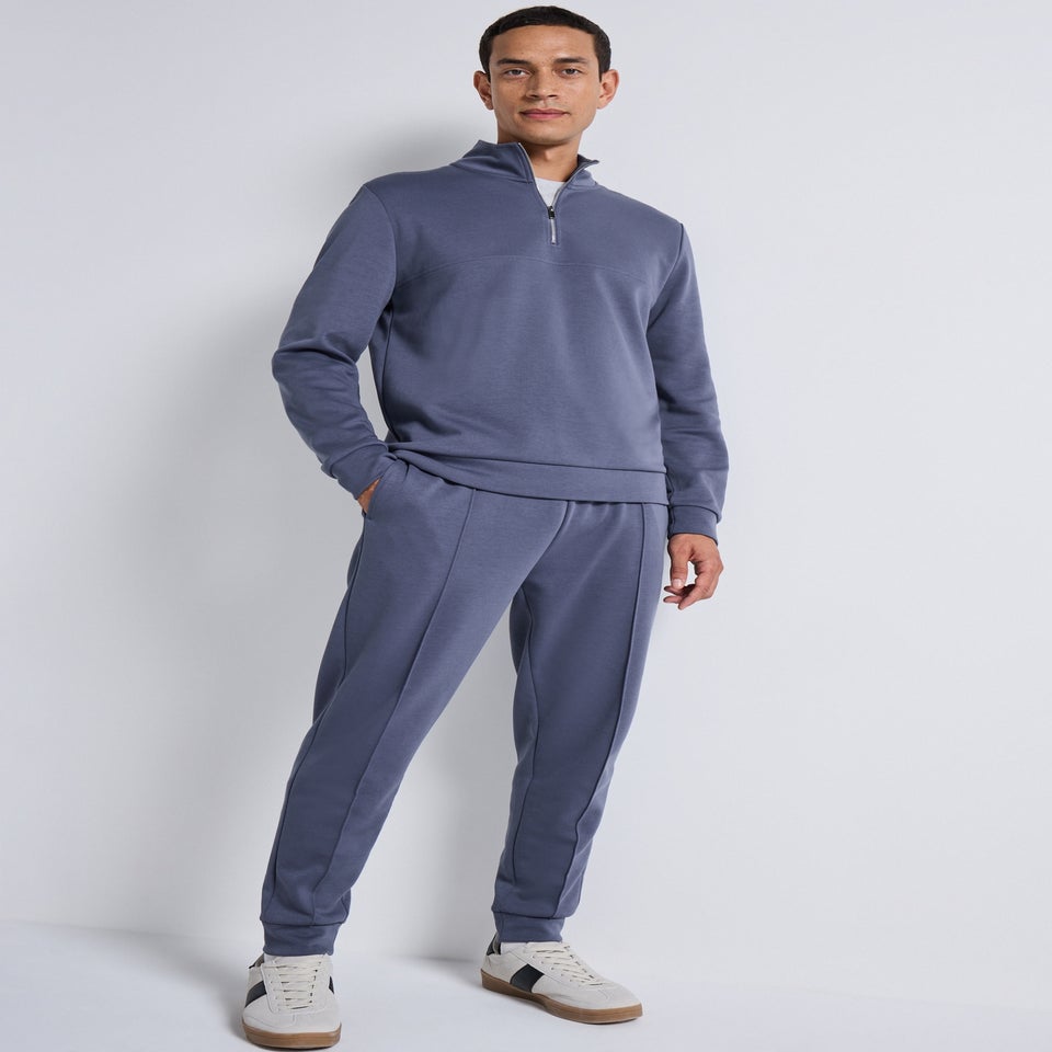 Blue Interlock Tapered Joggers
