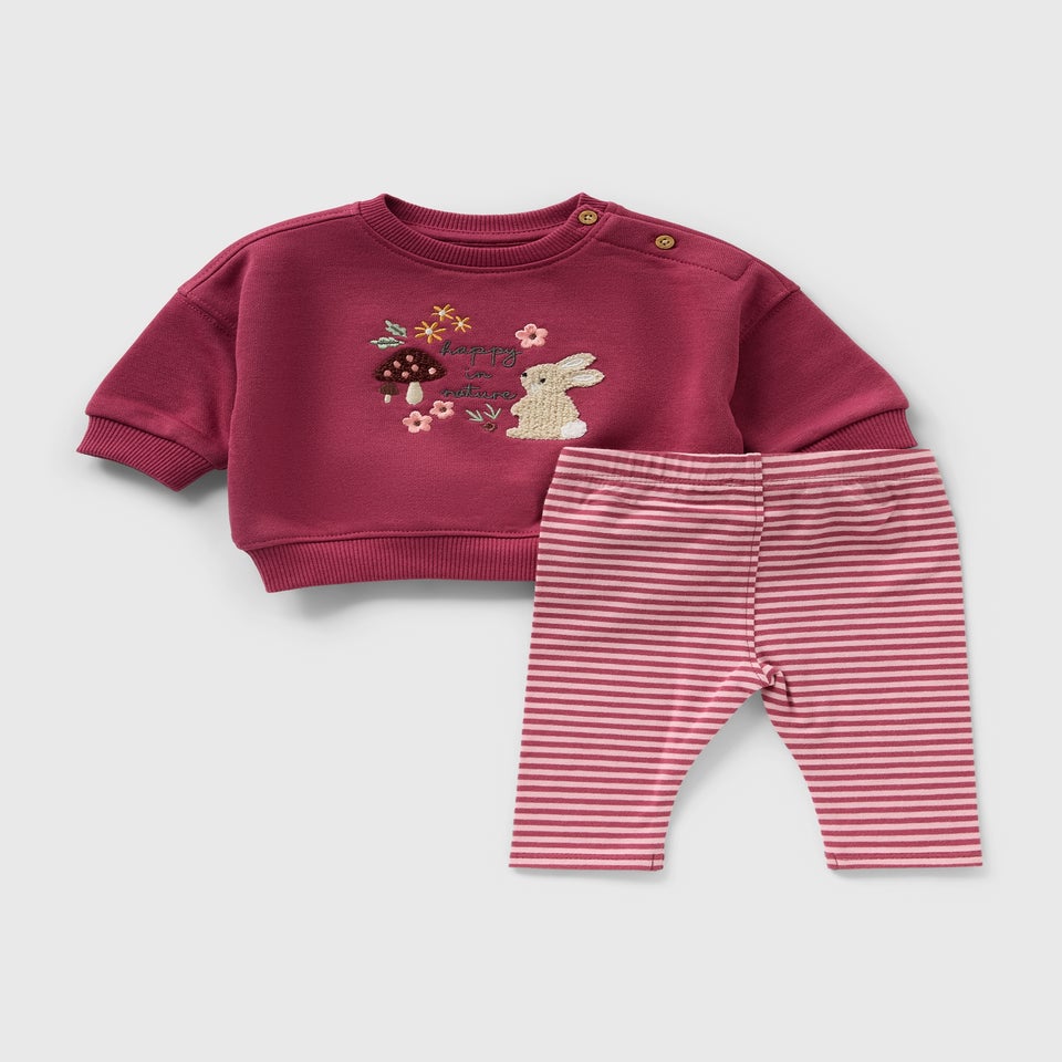 Baby Burgundy 3D Woodland Sweatshirt & Legging Set (Newborn-23mths)