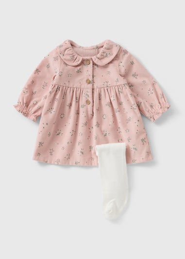 Baby Pink Floral Dress & Tight Set (Newborn-23mths)
