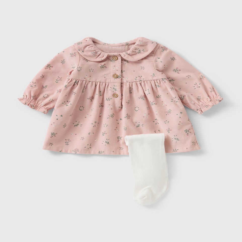 Baby Pink Floral Dress & Tight Set (Newborn-23mths)