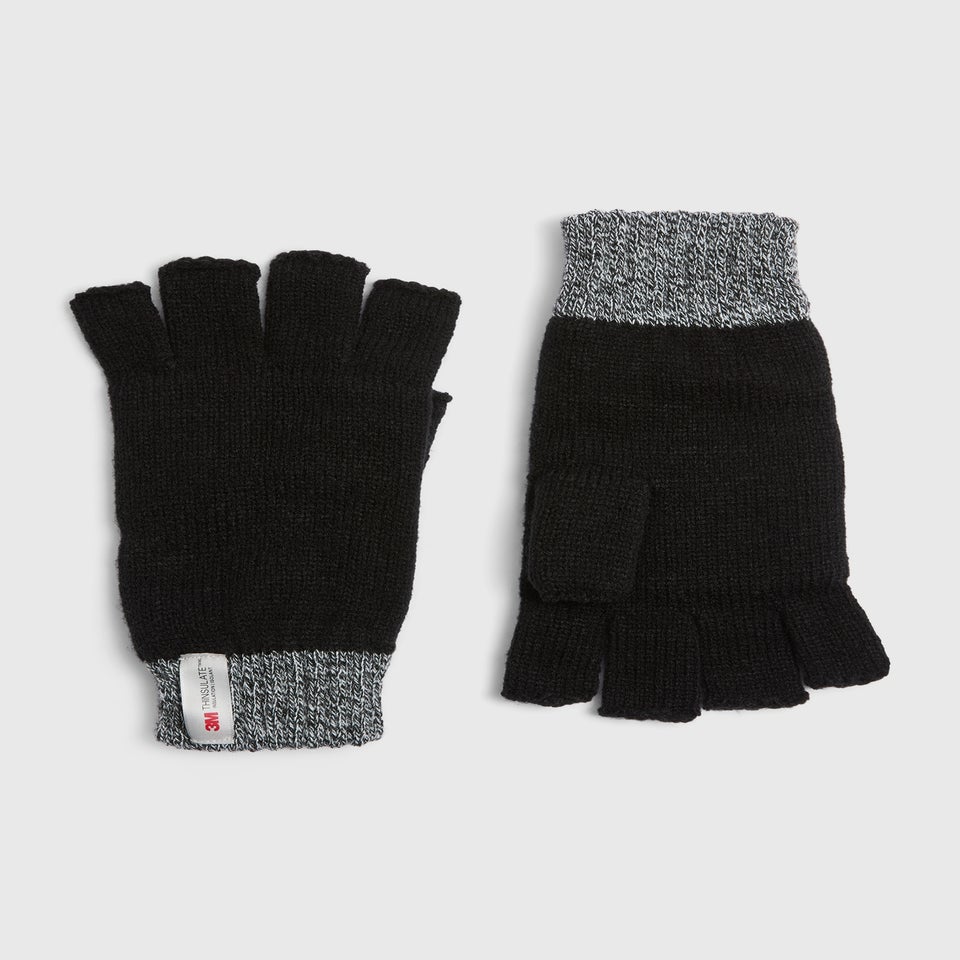 Black Thinsulate Fingerless Gloves