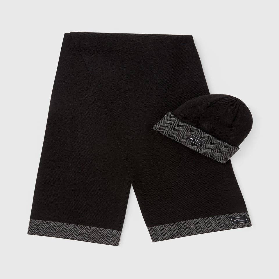 Ben Sherman Black Hat & Scarf Set