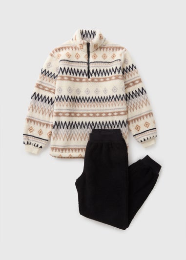 Cream Aztec Fleece Pyjama Set