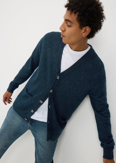 Navy Long Sleeve Rib Cardigan